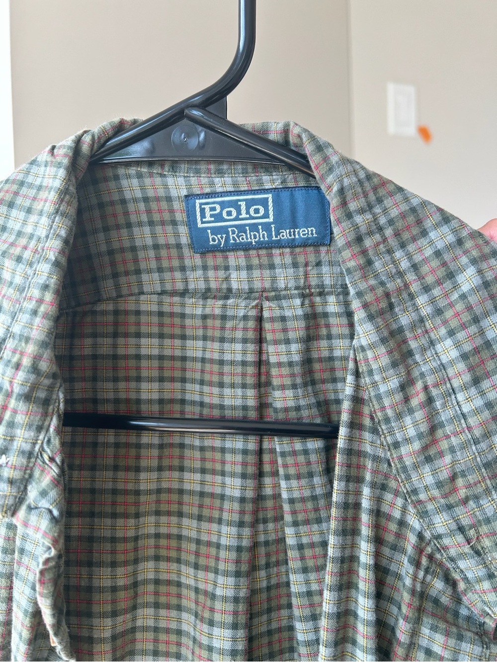 Polo by Ralph Lauren Men's Green Plaid Dress Shirt with Red Accents
